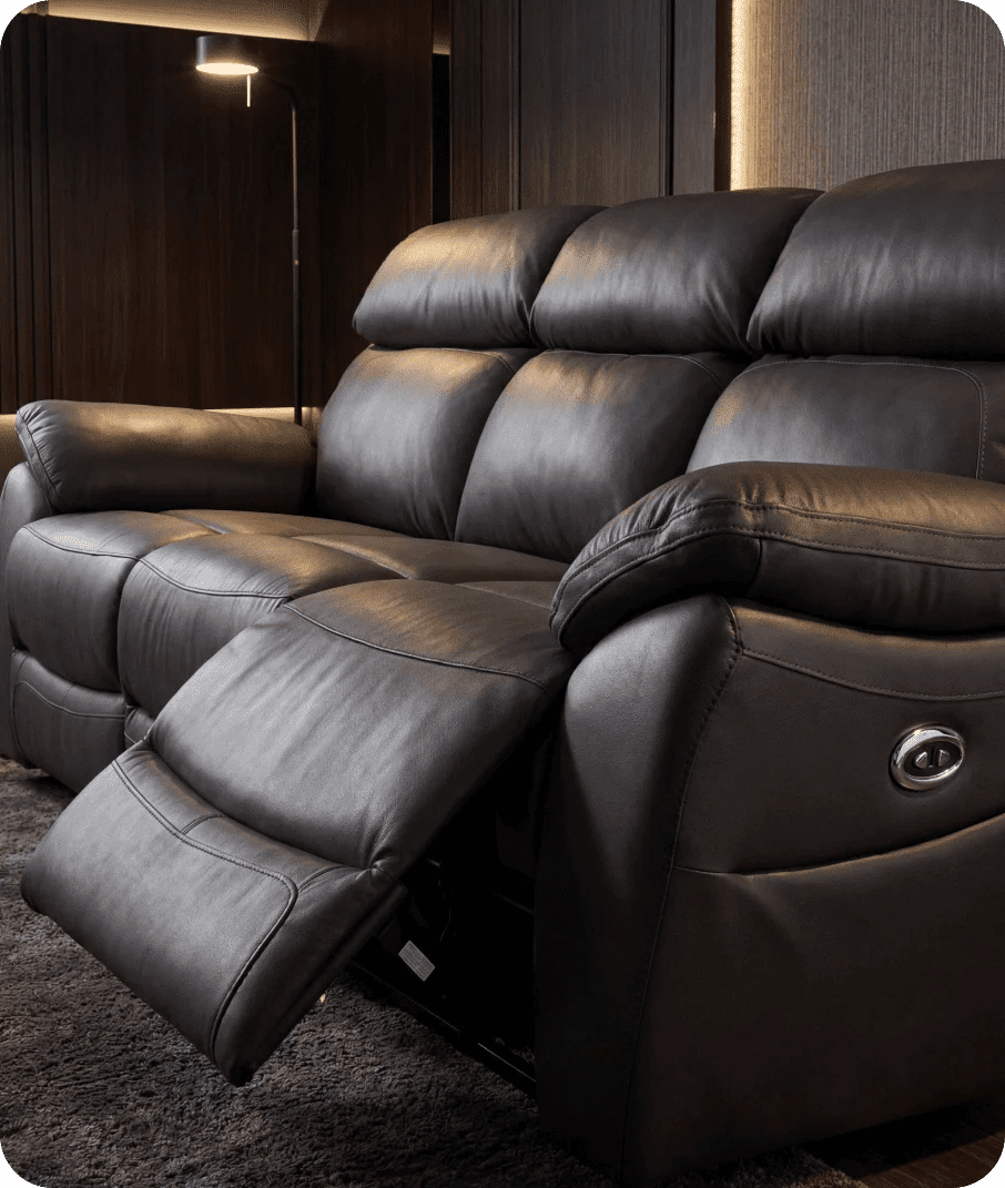 Torino Genuine Leather Grey Electric Power Recliner 3 Seater Sofa