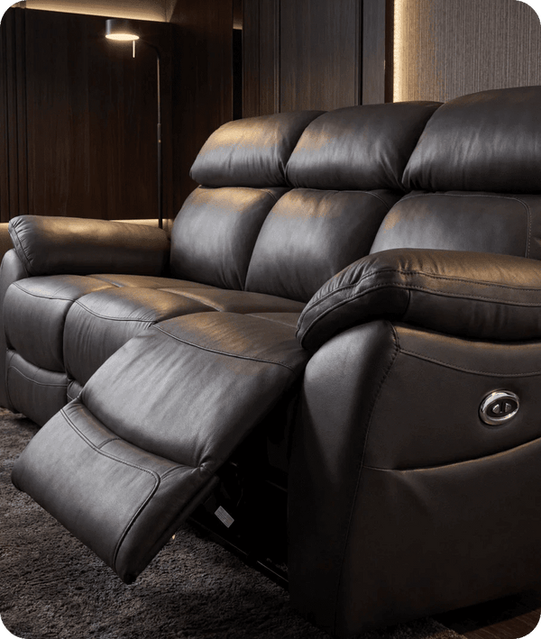 Torino Genuine Leather Grey Electric Power Recliner 3 Seater Sofa
