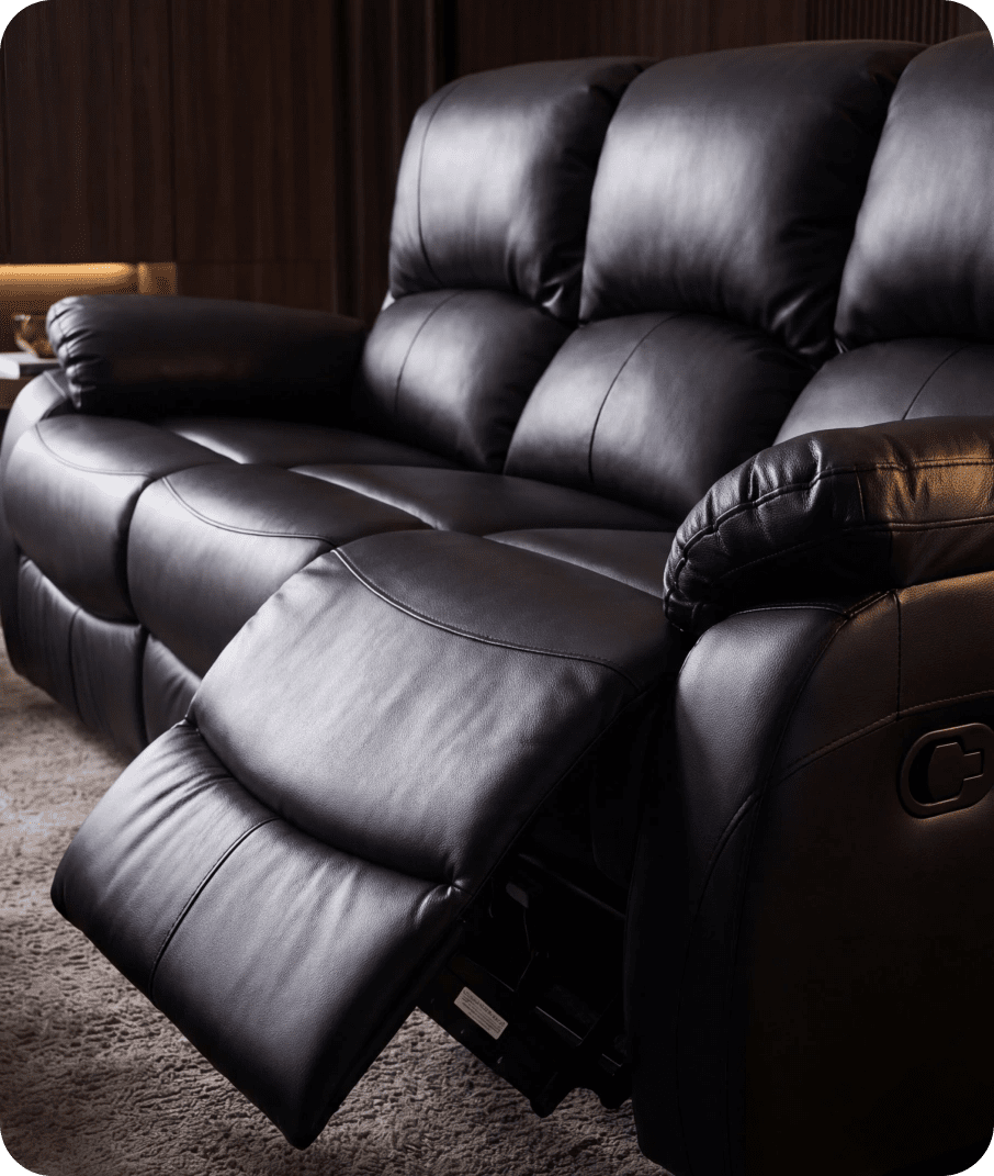 Serano Black Leather Manual Recliner 3 Seater Sofa