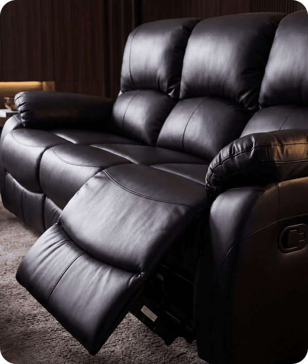Serano Black Leather Manual Recliner 3 Seater Sofa