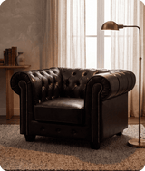 Chesterfield Black Leather Antique Armchair