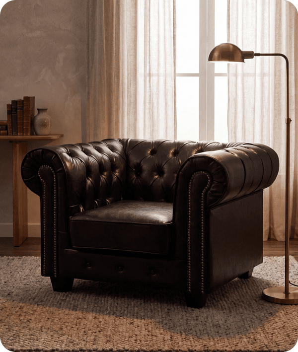 Chesterfield Black Leather Antique Armchair