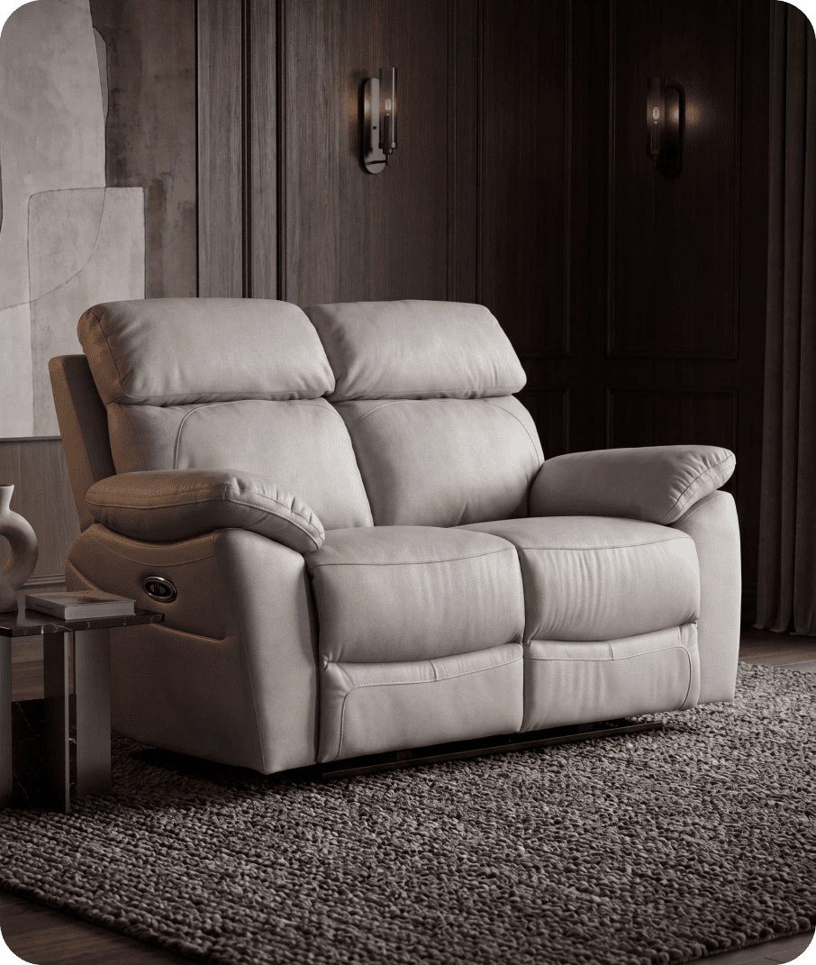 Torino Genuine Leather Light Grey Electric Power Recliner 2 Seater Sofa