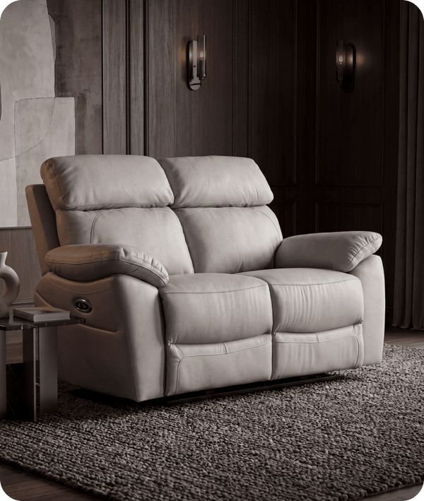 Torino Genuine Leather Light Grey Electric Power Recliner 2 Seater Sofa