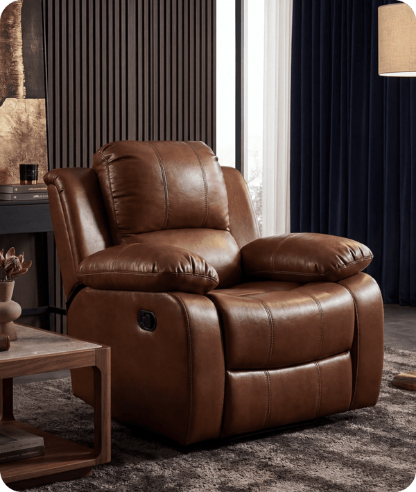 York Leather Tan Manual Recliner Armchair