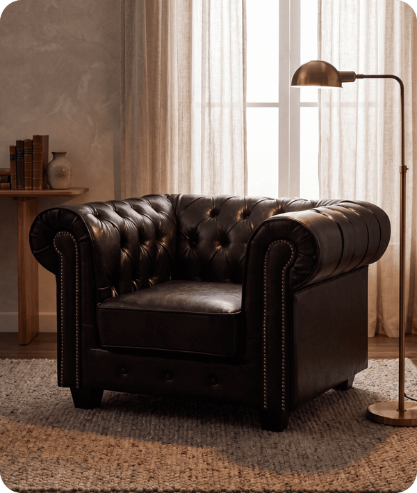 Chesterfield Black Leather Antique Armchair