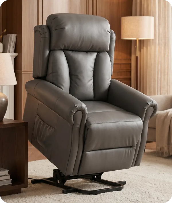 Derby Genuine Leather Grey Rise & Recline Mobility Chair