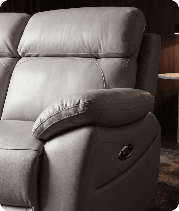 Torino Genuine Leather Light Grey Electric Power Recliner 2 Seater Sofa