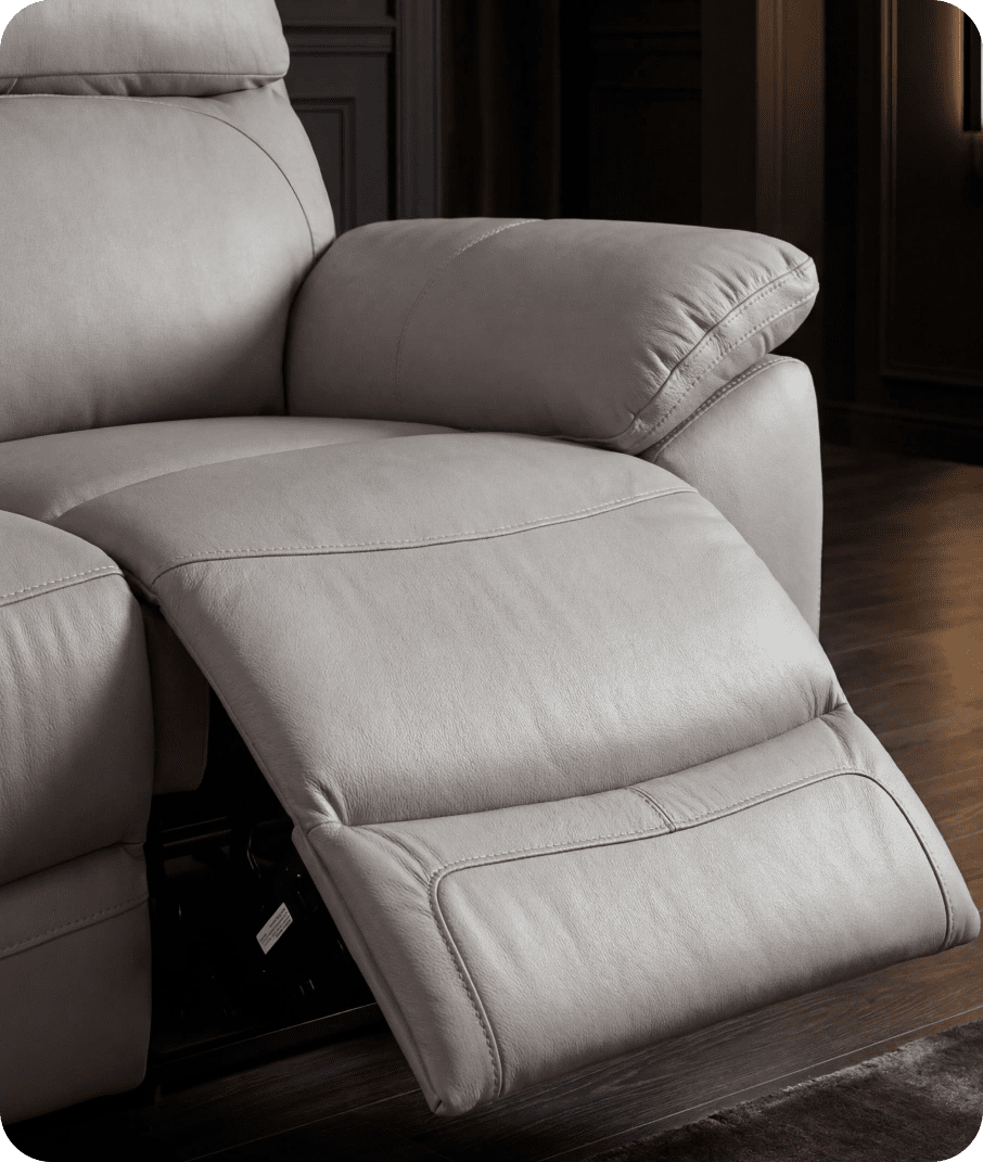 Torino Genuine Leather Light Grey Electric Power Recliner 2 Seater Sofa
