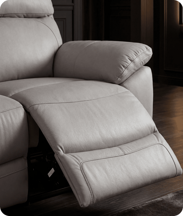 Torino Genuine Leather Light Grey Electric Power Recliner 2 Seater Sofa
