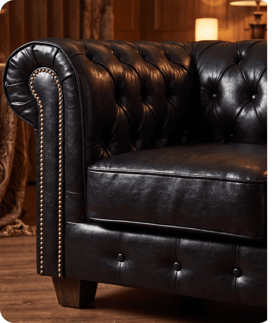 Chesterfield Black Leather Antique Armchair