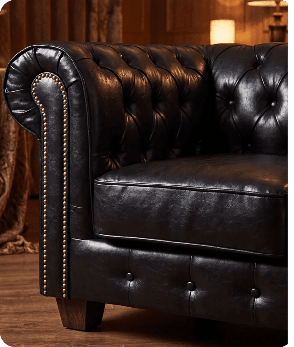 Chesterfield Black Leather Antique Armchair