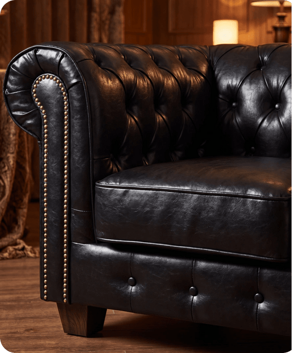 Chesterfield Black Leather Antique Armchair