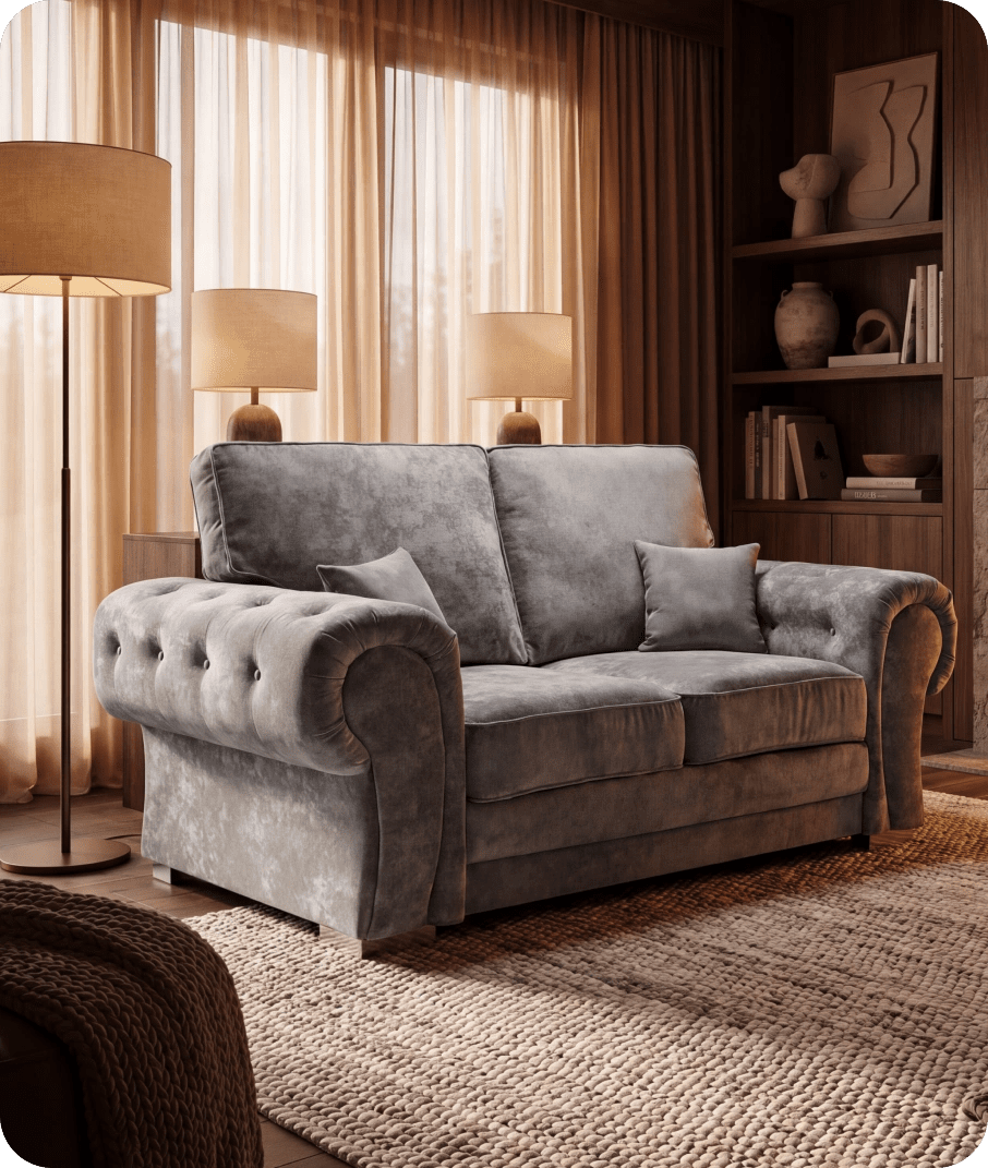 Florence High Back Grey Fabric 2 Seater Sofa