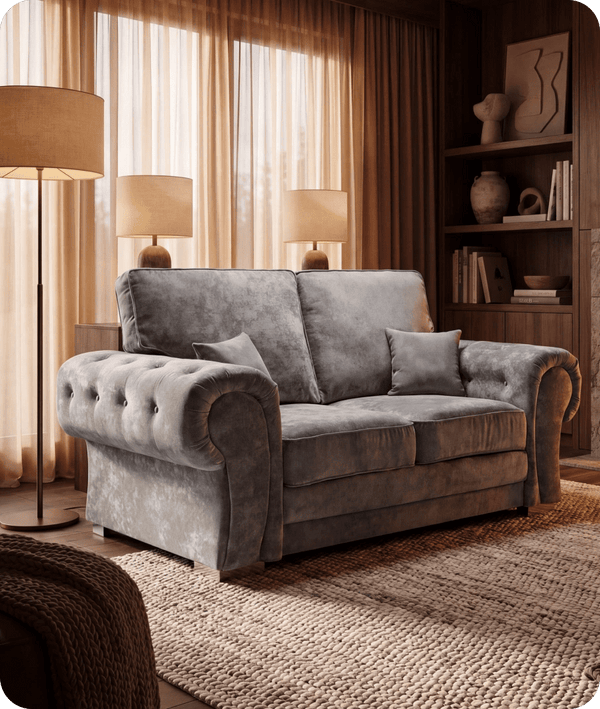 Florence High Back Grey Fabric 2 Seater Sofa