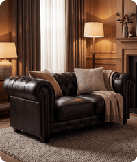 Chesterfield Black Leather Antique 2 Seater Sofa