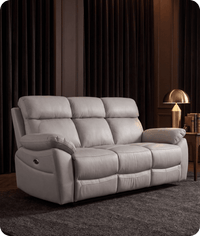 Torino Genuine Leather Light Grey Electric Power Recliner 3 Seater Sofa