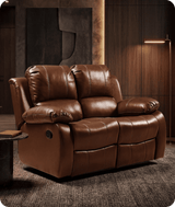York Tan Leather 2 Seater Manual Recliner Sofa
