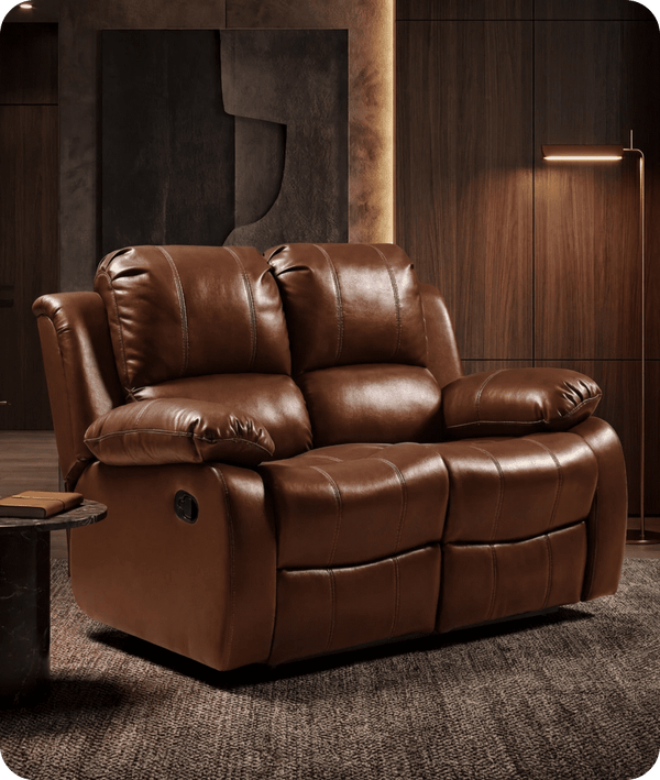 York Tan Leather 2 Seater Manual Recliner Sofa