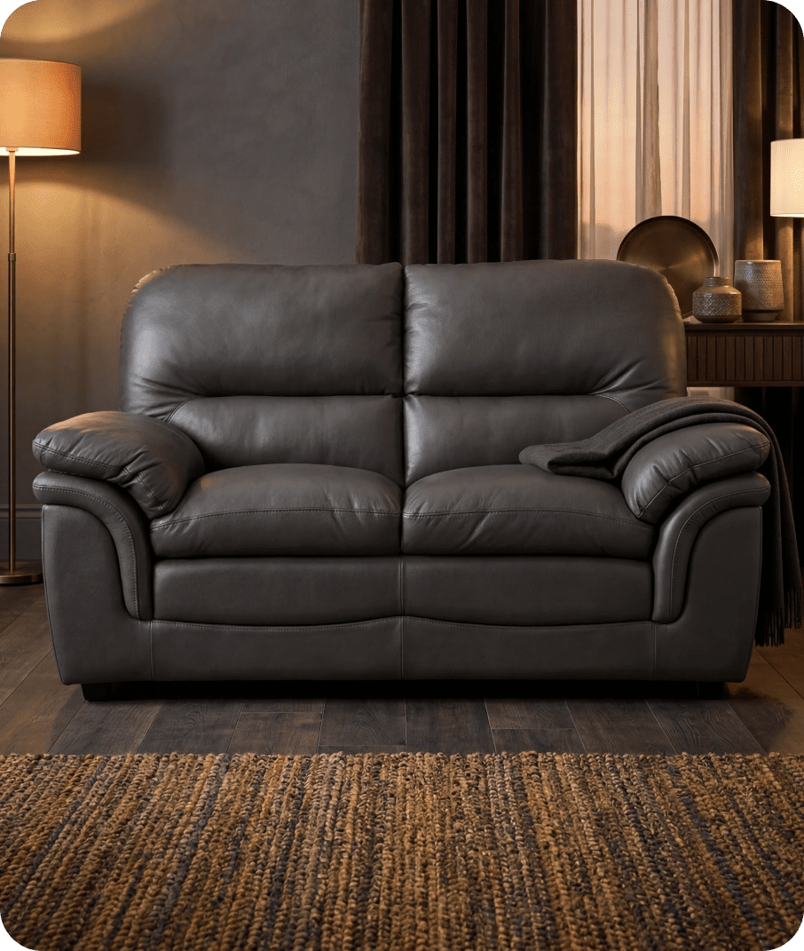 Florence Grey Leather 2 Seater Sofa