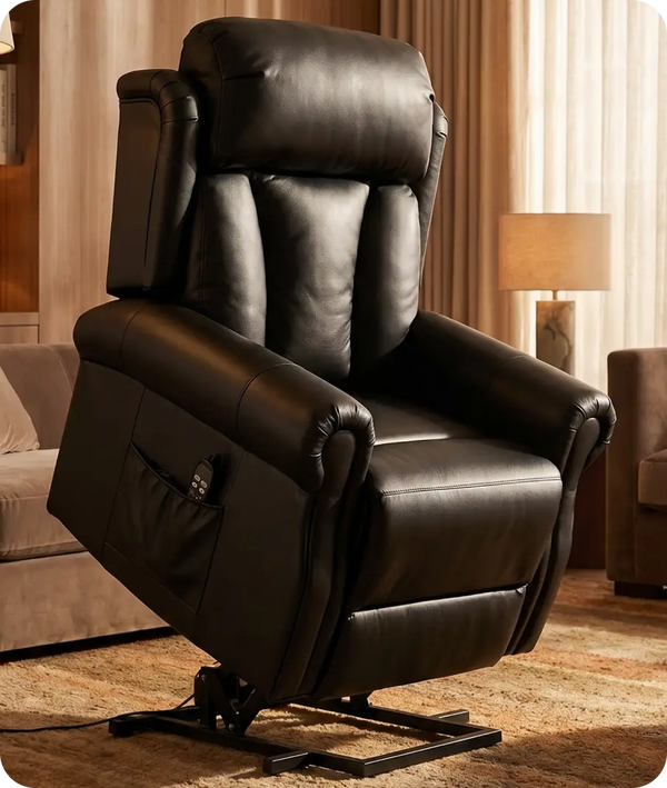 Derby Genuine Leather Black Rise & Recline Mobility Chair