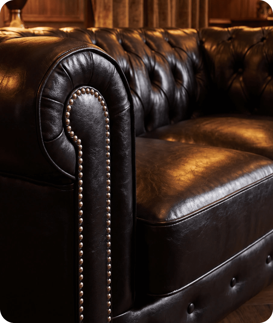 Chesterfield Black Leather Antique 2 Seater Sofa