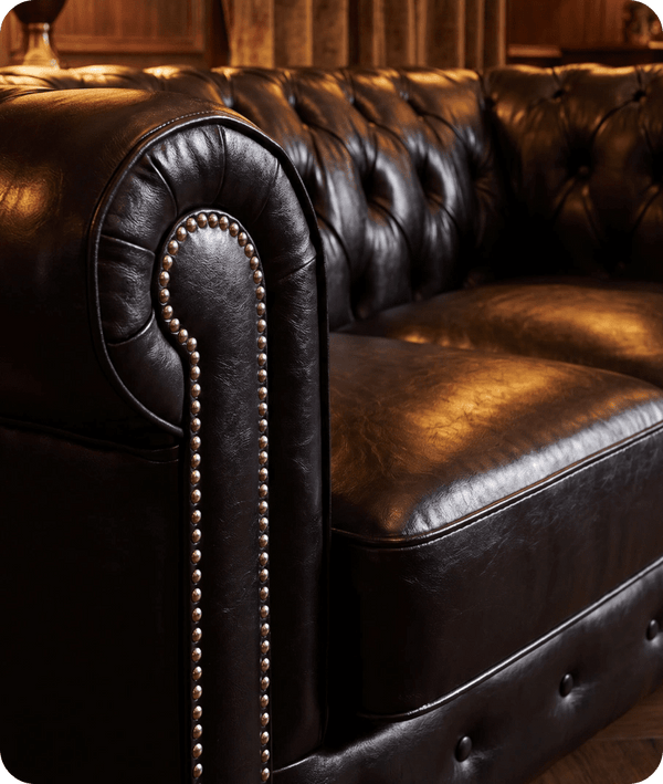 Chesterfield Black Leather Antique 2 Seater Sofa