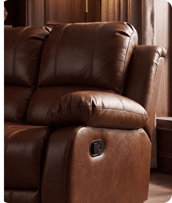 York Tan Leather 2 Seater Manual Recliner Sofa