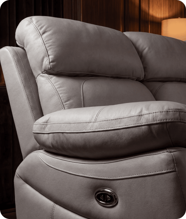 Torino Genuine Leather Light Grey Electric Power Recliner 3 Seater Sofa