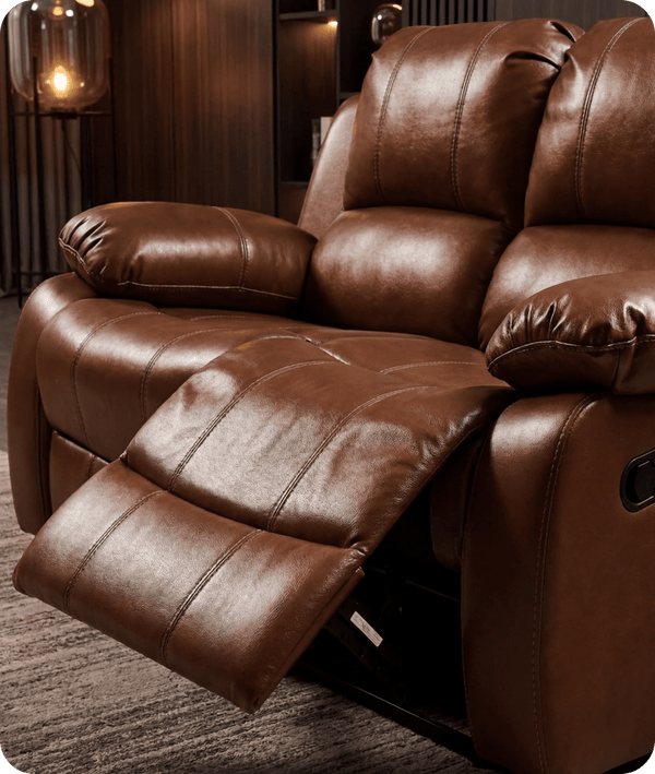 York Tan Leather 2 Seater Manual Recliner Sofa
