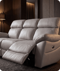 Torino Genuine Leather Light Grey Electric Power Recliner 3 Seater Sofa