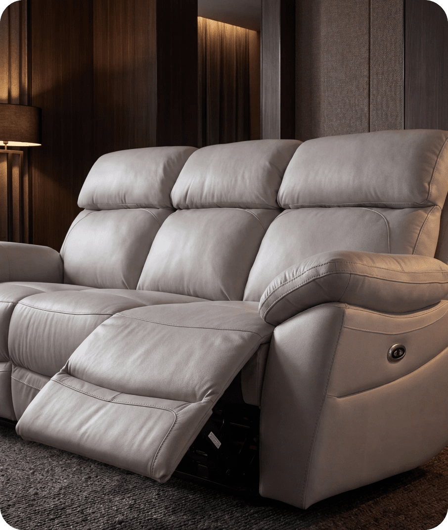 Torino Genuine Leather Light Grey Electric Power Recliner 3 Seater Sofa
