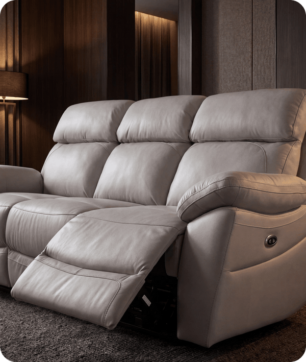 Torino Genuine Leather Light Grey Electric Power Recliner 3 Seater Sofa