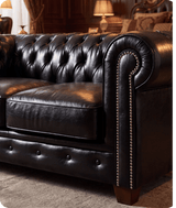 Chesterfield Black Leather Antique 2 Seater Sofa