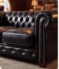 Chesterfield Black Leather Antique 2 Seater Sofa