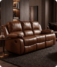 York Tan Leather 3 Seater Manual Recliner Sofa