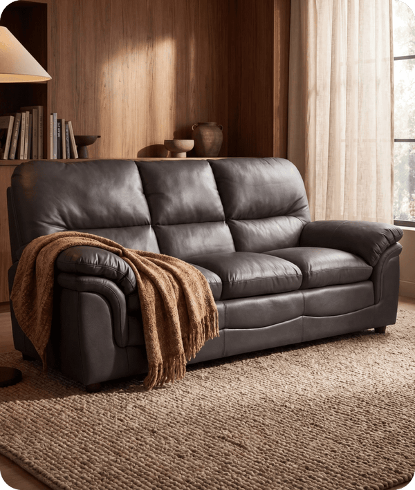 Florence Grey Leather 3 Seater Sofa