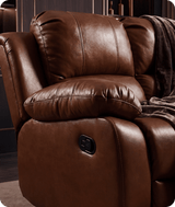 York Tan Leather 3 Seater Manual Recliner Sofa
