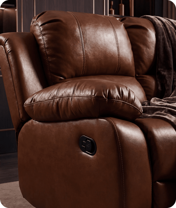 York Tan Leather 3 Seater Manual Recliner Sofa