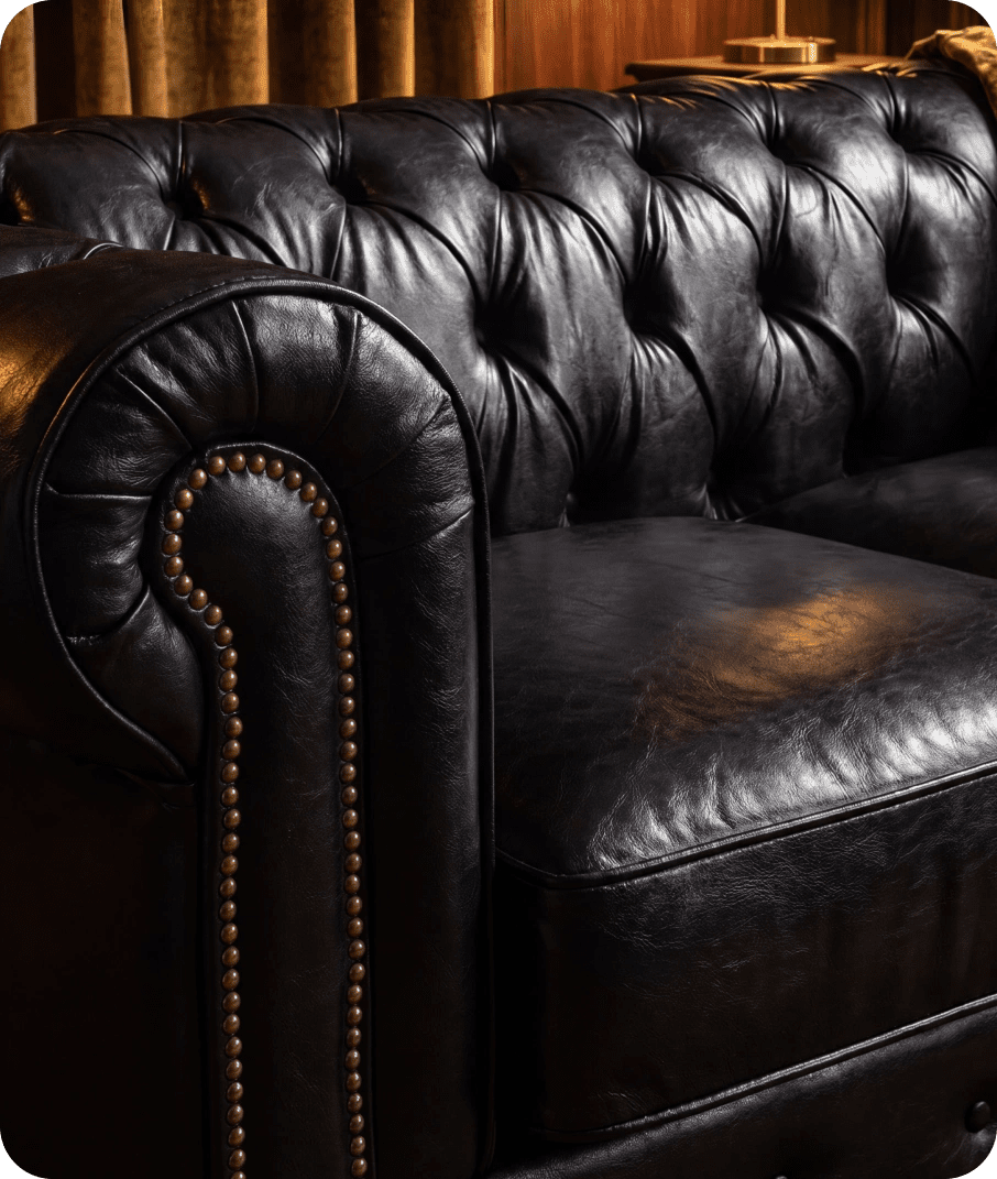 Chesterfield Black Leather Antique 3 Seater Sofa