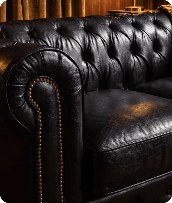 Chesterfield Black Leather Antique 3 Seater Sofa