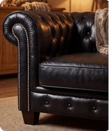 Chesterfield Black Leather Antique 3 Seater Sofa
