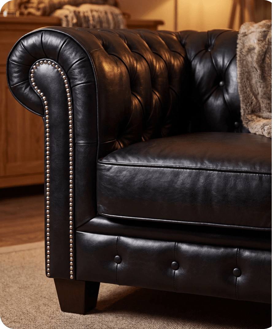 Chesterfield Black Leather Antique 3 Seater Sofa