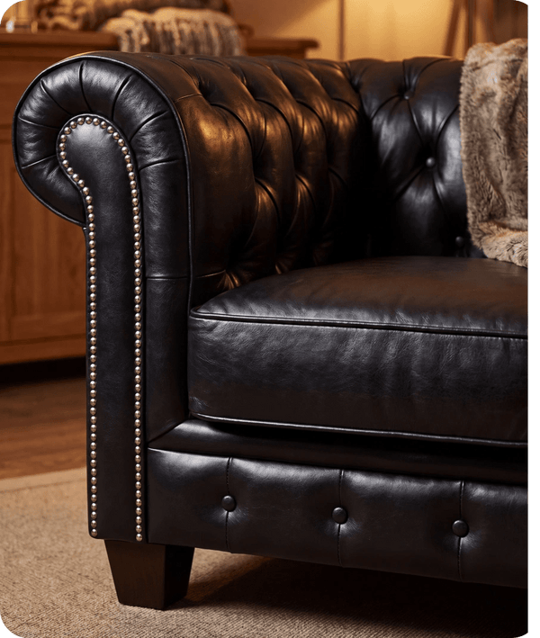 Chesterfield Black Leather Antique 3 Seater Sofa