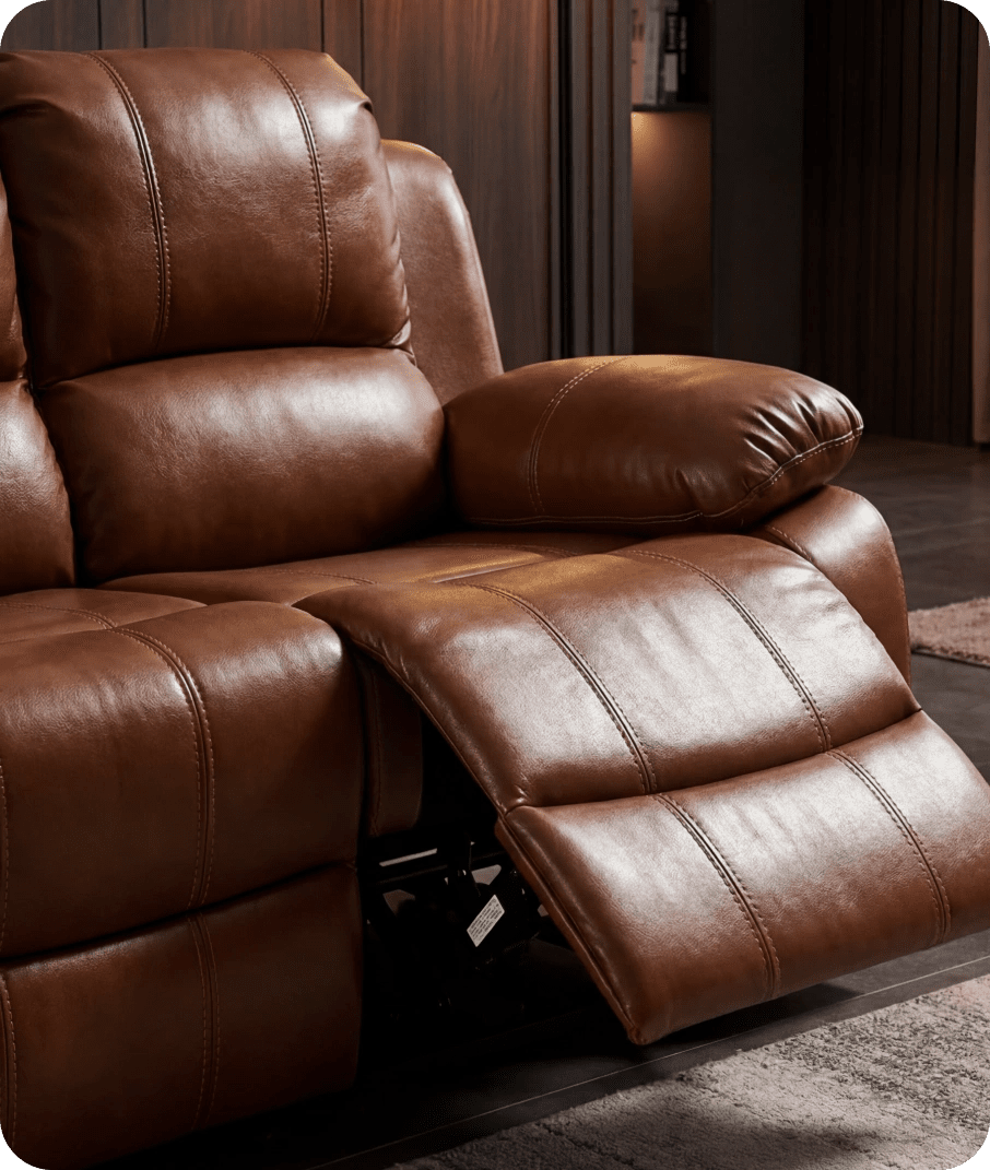 York Tan Leather 3 Seater Manual Recliner Sofa