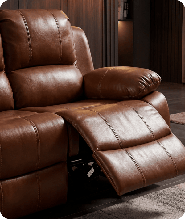 York Tan Leather 3 Seater Manual Recliner Sofa