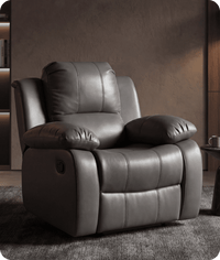 York Grey Leather Manual Recliner Armchair