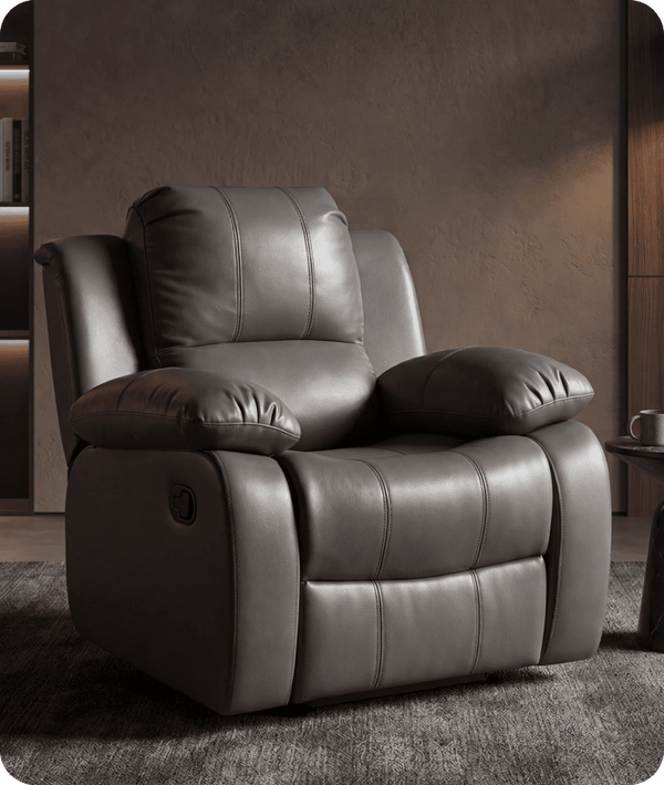 York Grey Leather Manual Recliner Armchair