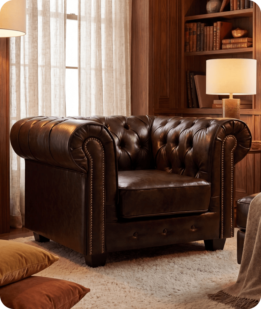 Chesterfield Brown Leather Antique Armchair