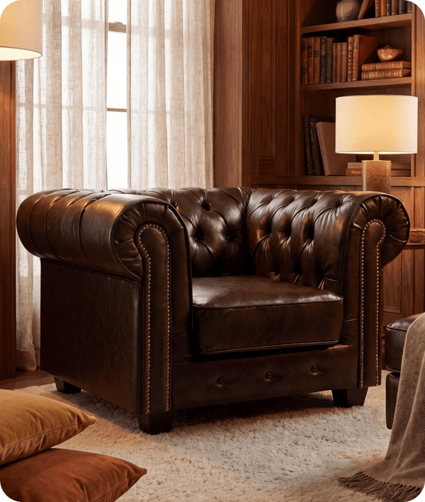 Chesterfield Brown Leather Antique Armchair